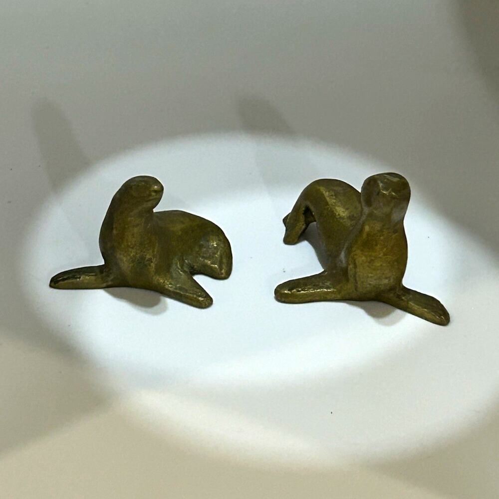 2 Vintage Brass Seal Figurines Statues